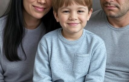 Two parents and a child sitting on his favourite parents lap